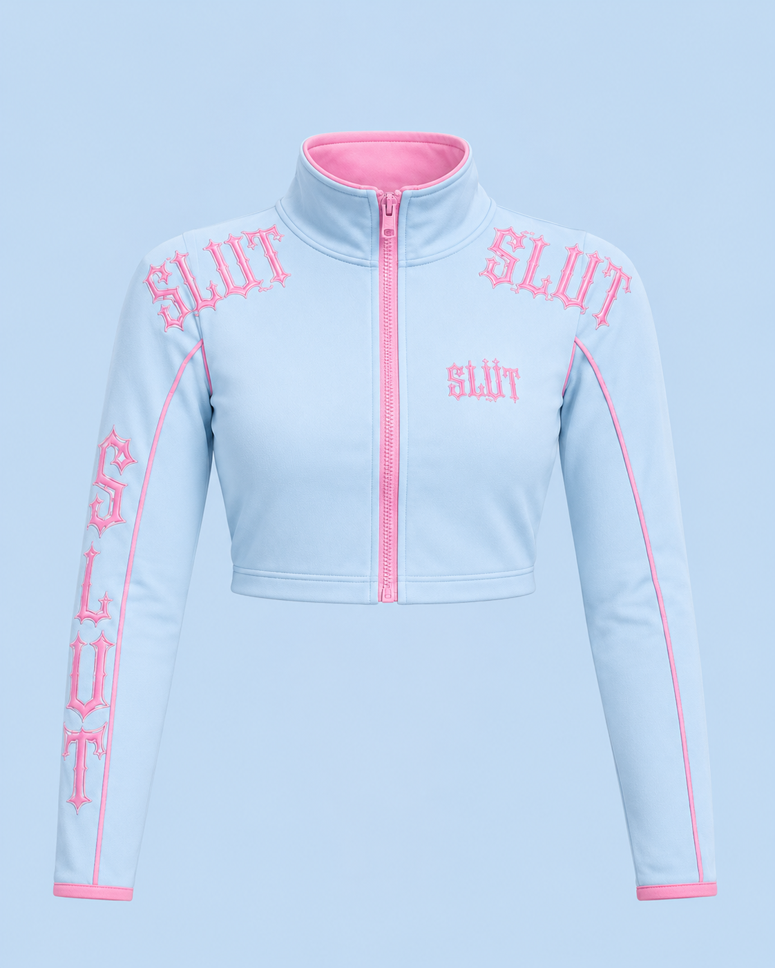 Baby Blue Cropped Zip Track Jacket