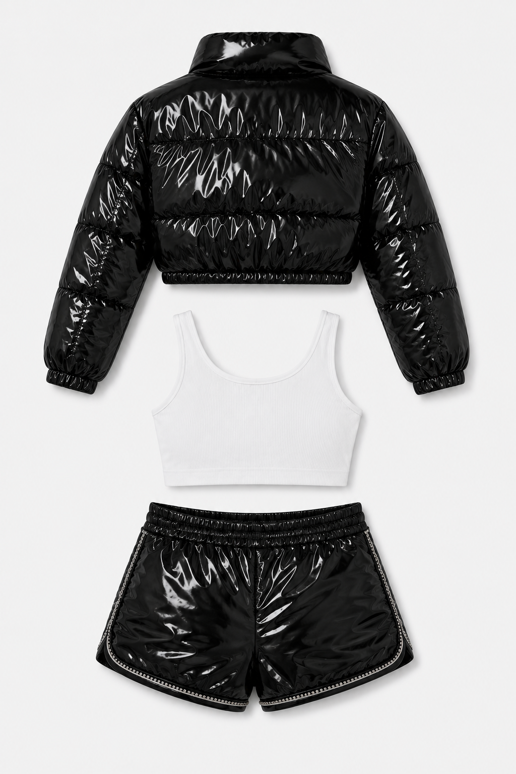 Jet Black Patent Puffer 3-Piece Set