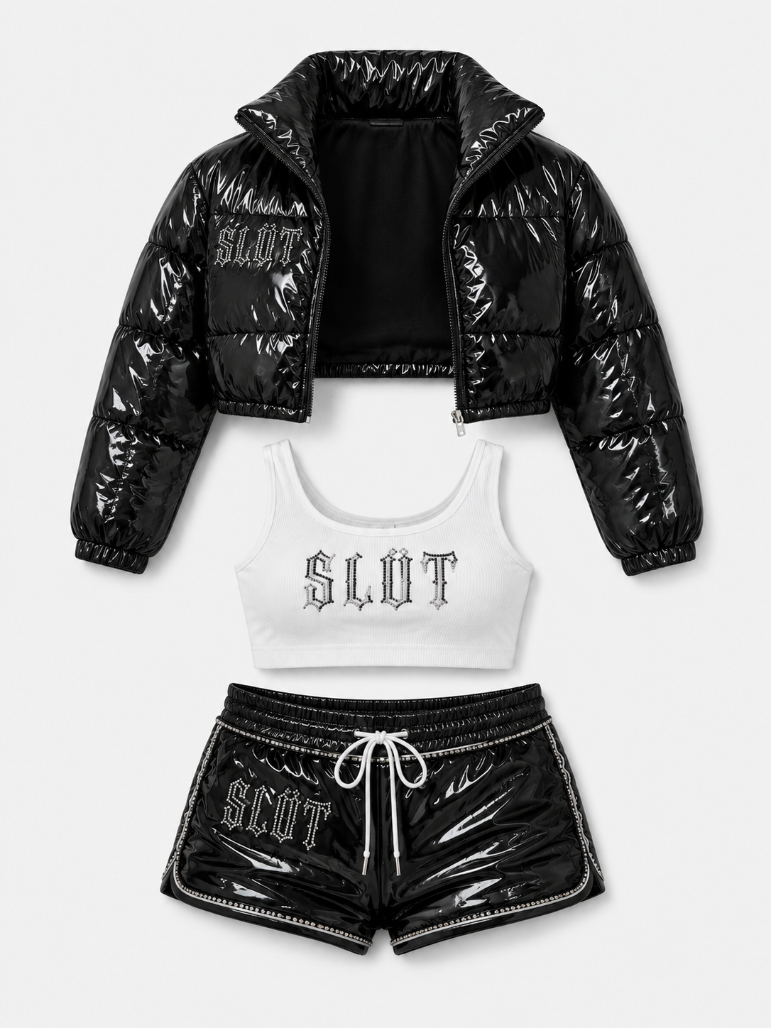 Jet Black Patent Puffer 3-Piece Set Packaging
