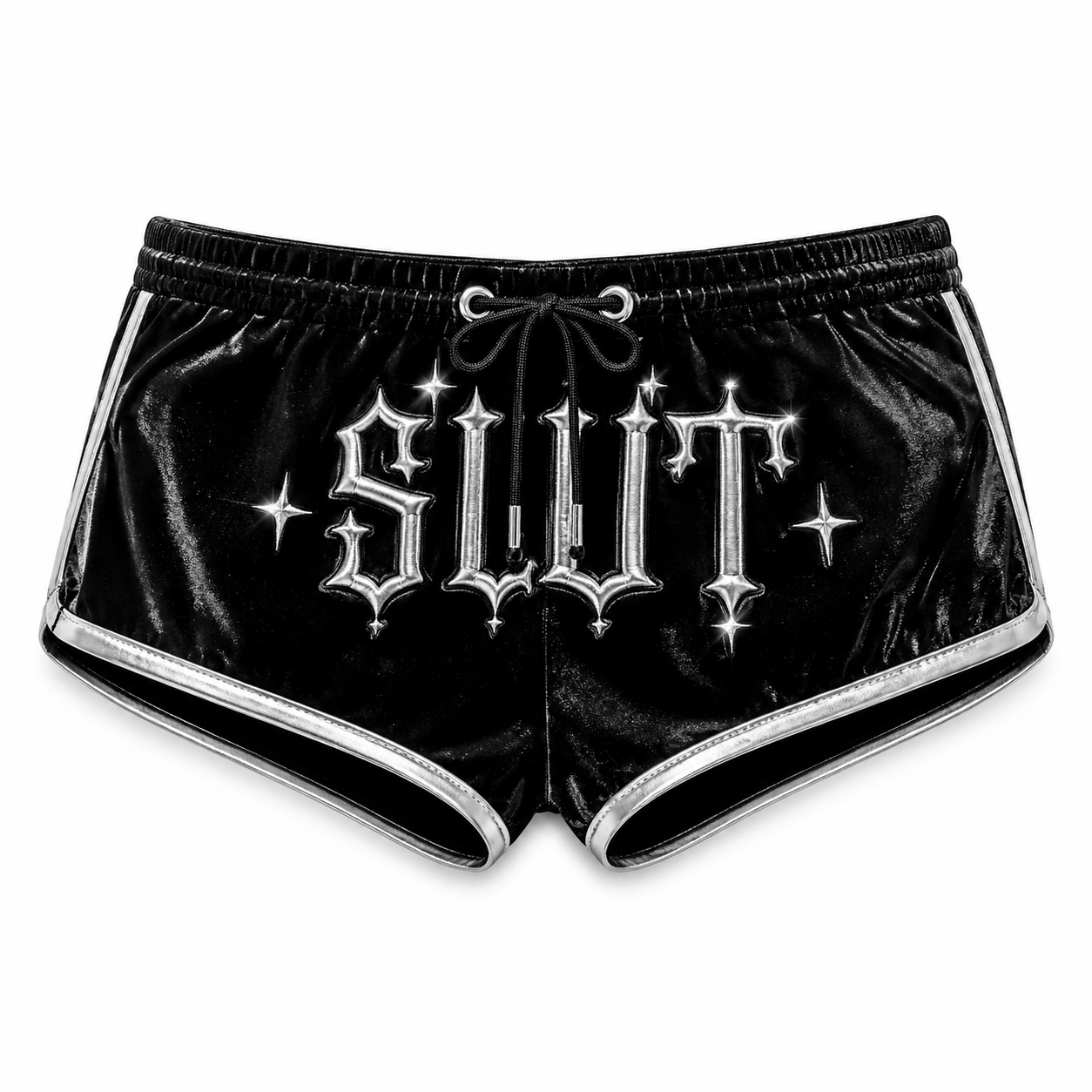 Black Velour Star-Embroidered Shorts