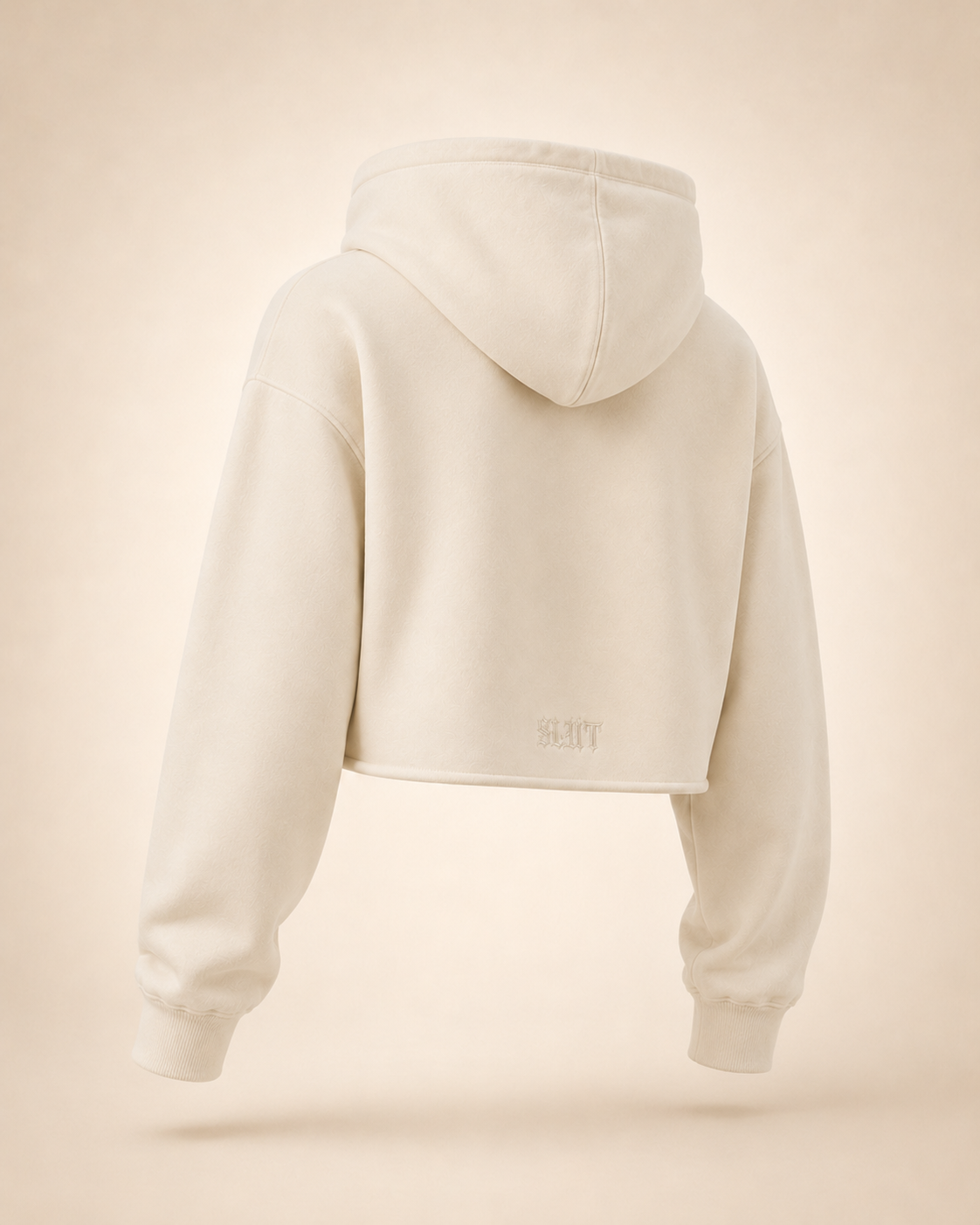 Cropped Ivory Embroidered Hoodie Detail