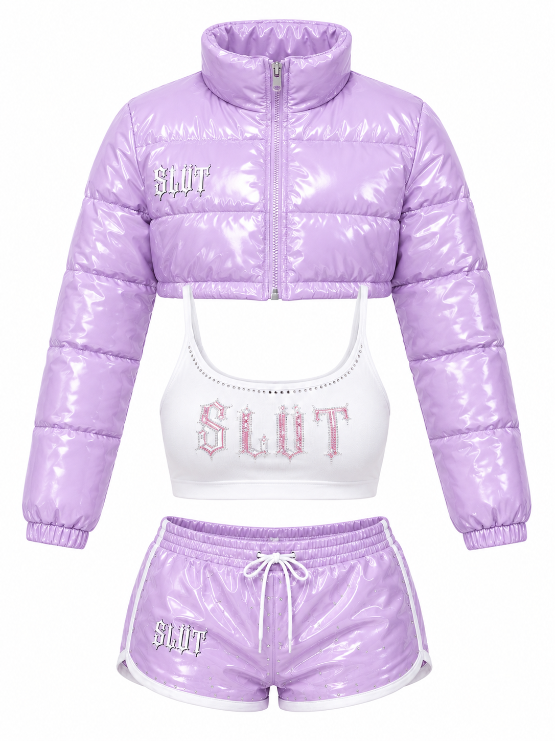 Lavender Haze Patent Puffer 3-Piece Set Detail