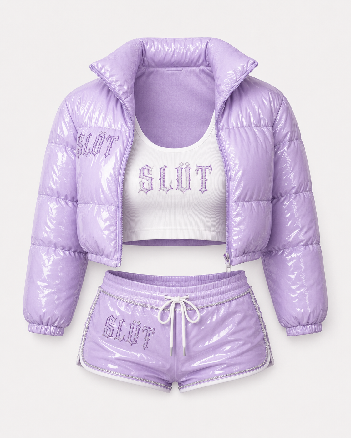 Lavender Haze Patent Puffer 3-Piece Set Packaging