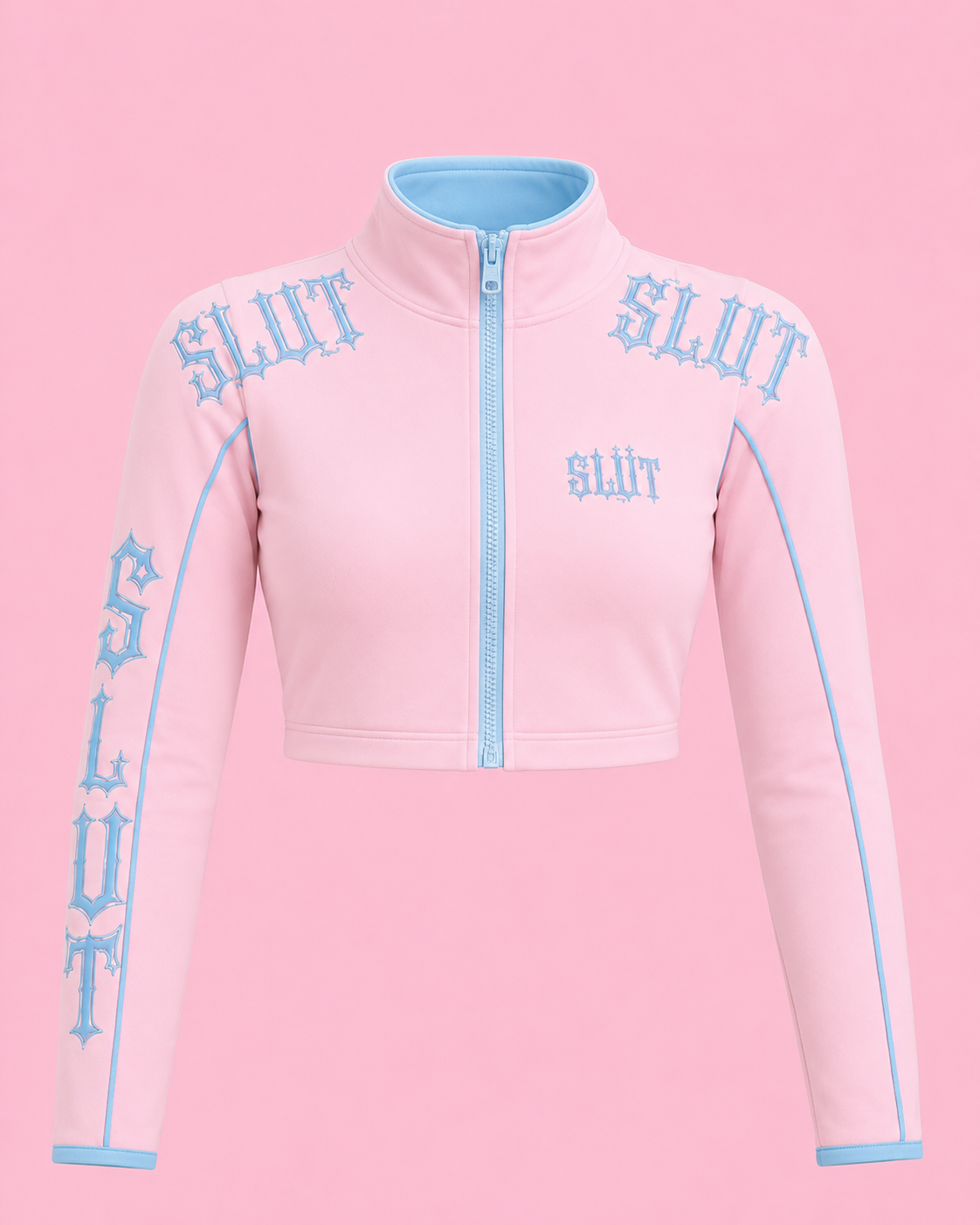 Light Pink Cropped Zip Track Jacket