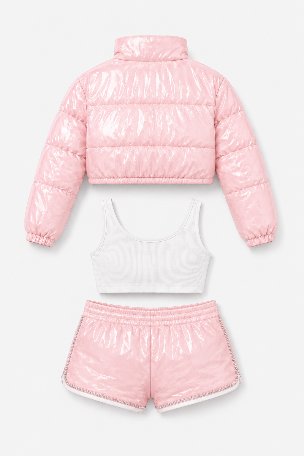 Pink Glossy Patent Puffer 3-Piece Set