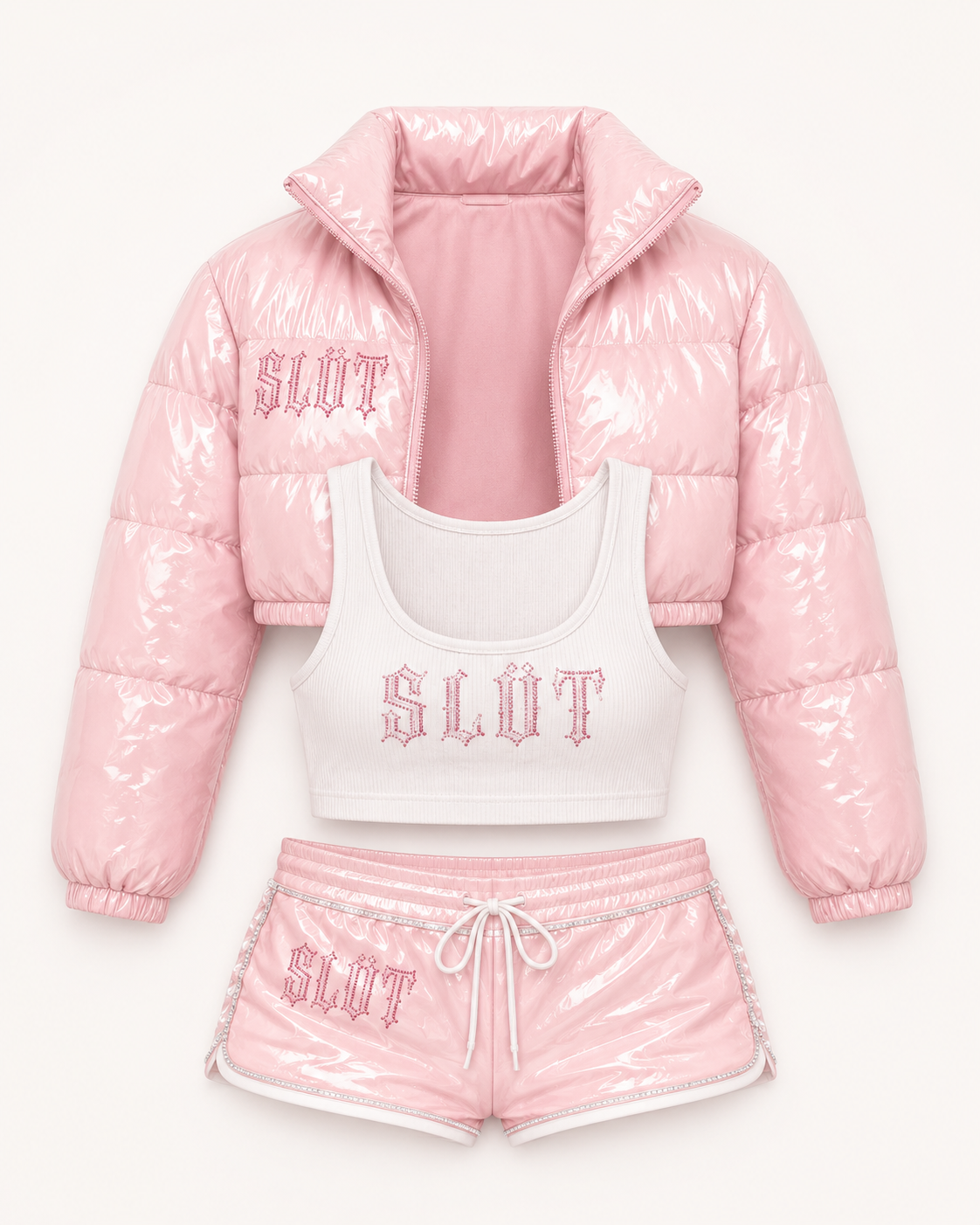 Pink Glossy Patent Puffer 3-Piece Set Packaging
