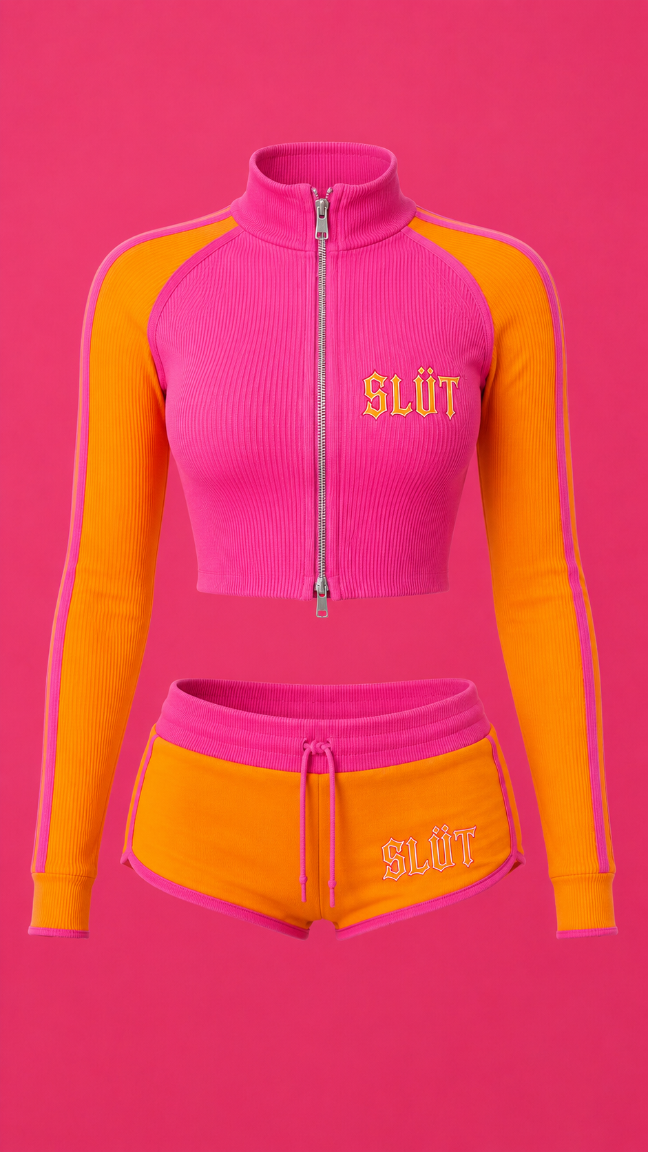 Pink & Orange Colorblock Track Jacket Set