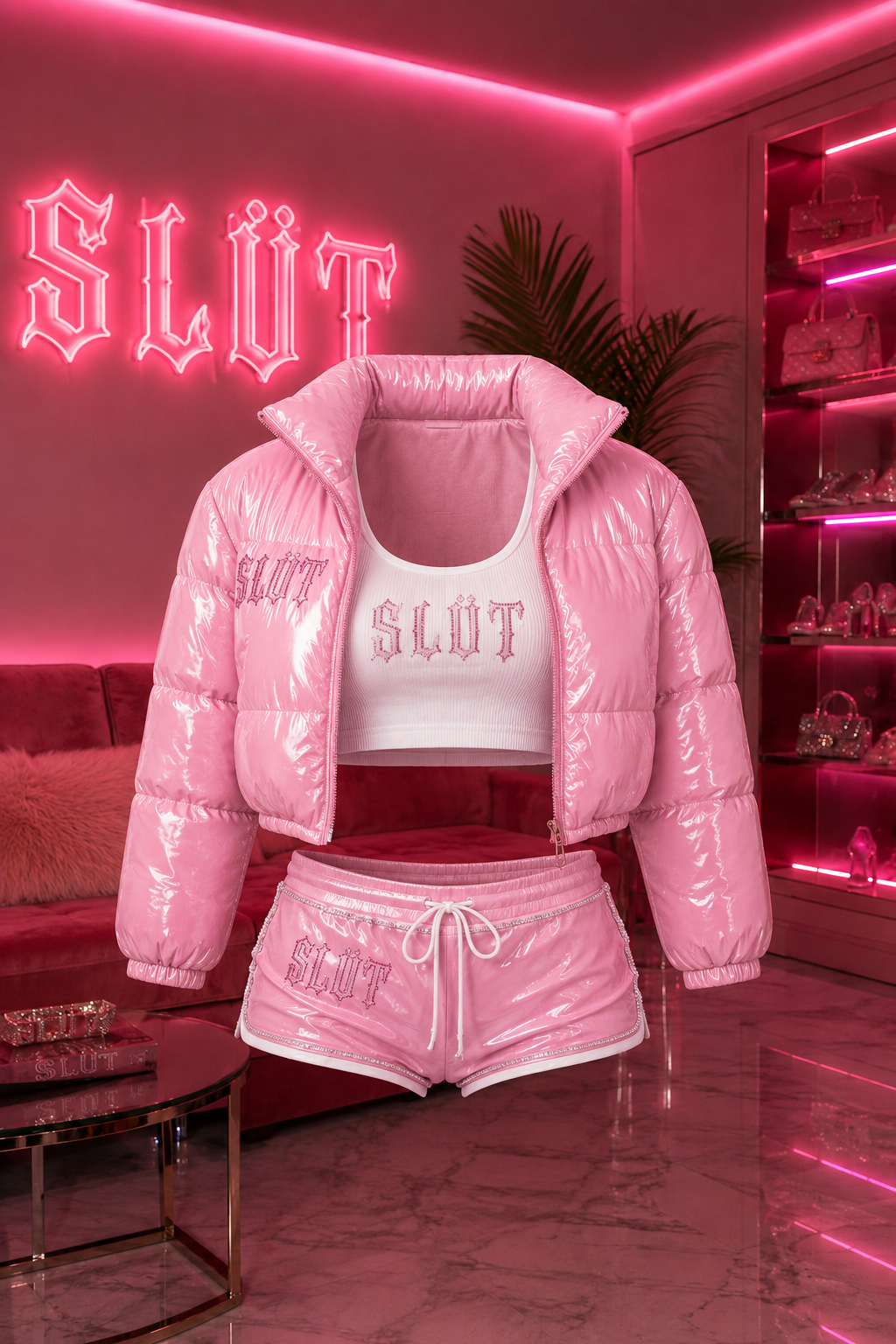 Pink Patent Puffer 3-Piece Set Detail