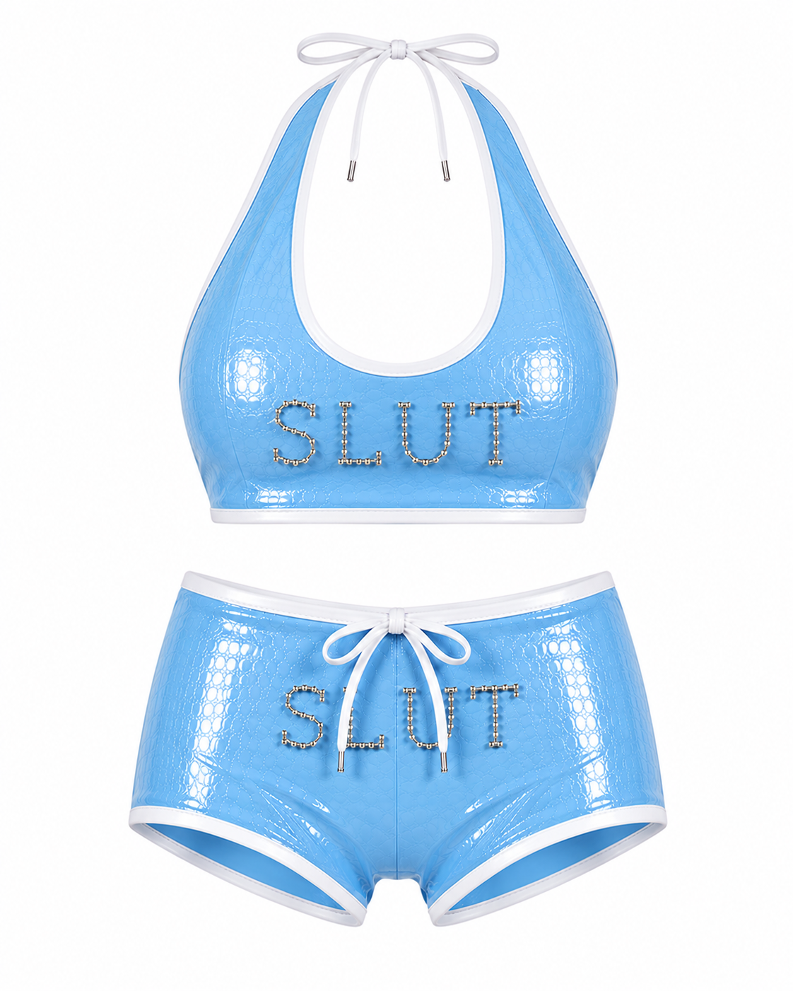 SLÜT Croc-Patent Triangle Swim Set — Baby Blue