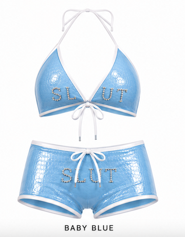 SLÜT Croc-Patent Triangle Swim Set — Baby Blue Detail