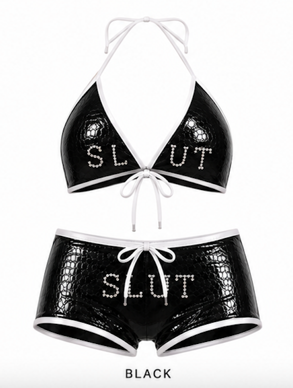 SLÜT Croc-Patent Triangle Swim Set — Jet Black