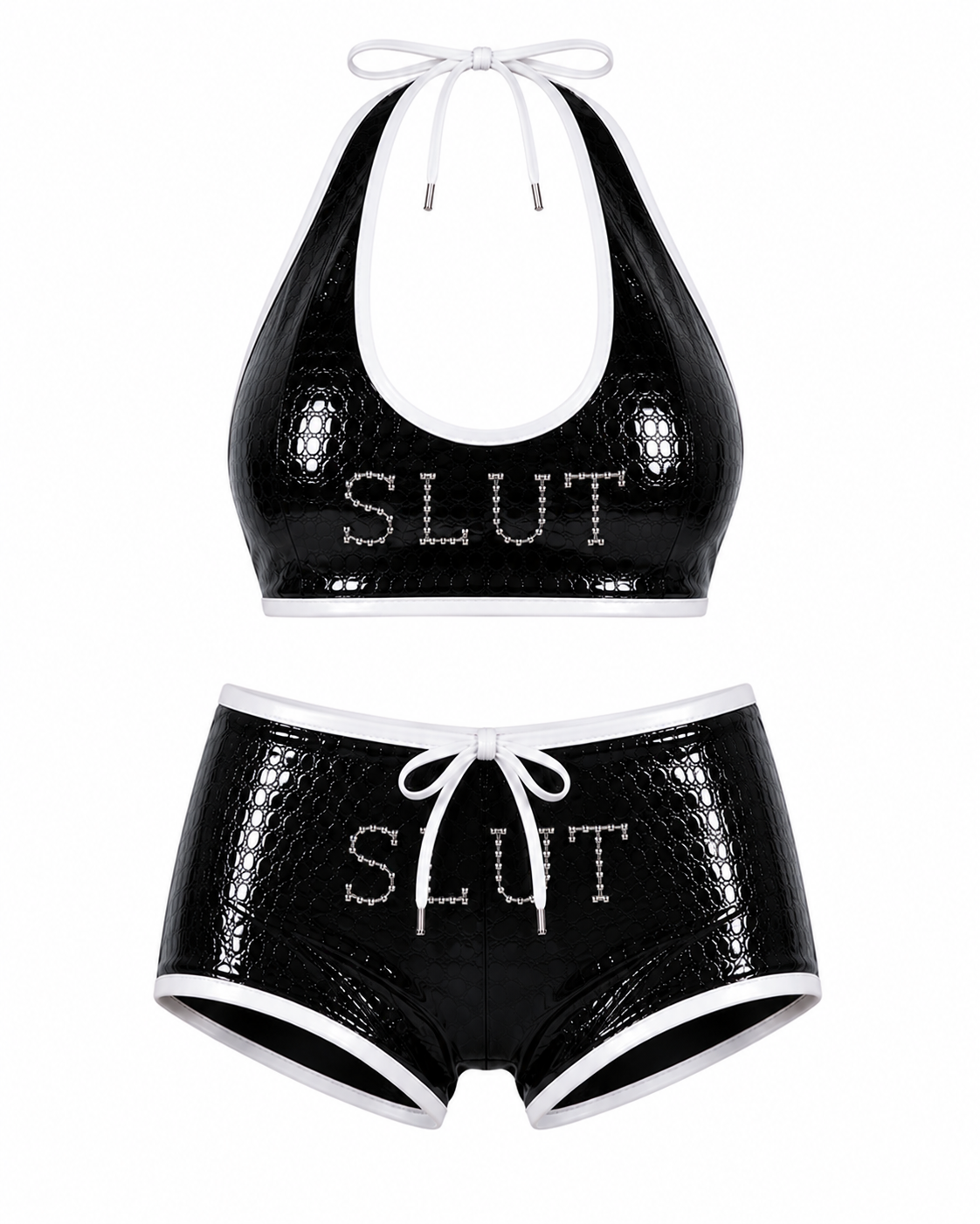 SLÜT Croc-Patent Triangle Swim Set — Jet Black alternate view
