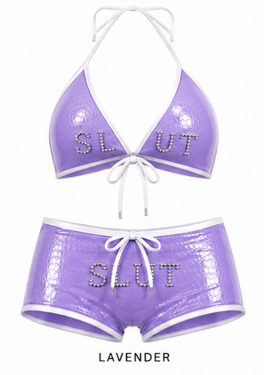 SLÜT Croc-Patent Triangle Swim Set — Lavender Haze
