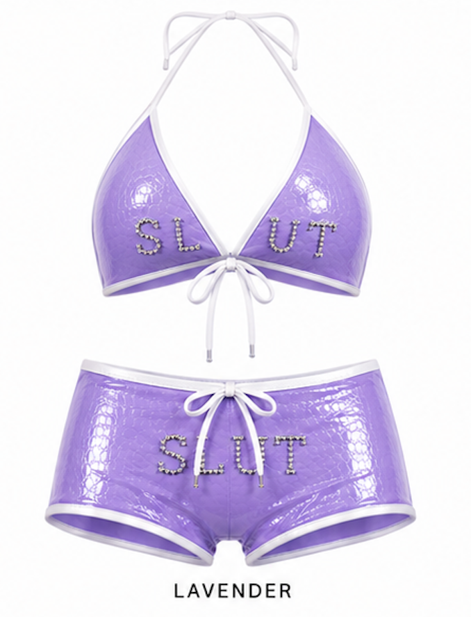 SLÜT Croc-Patent Triangle Swim Set — Lavender Haze Packaging
