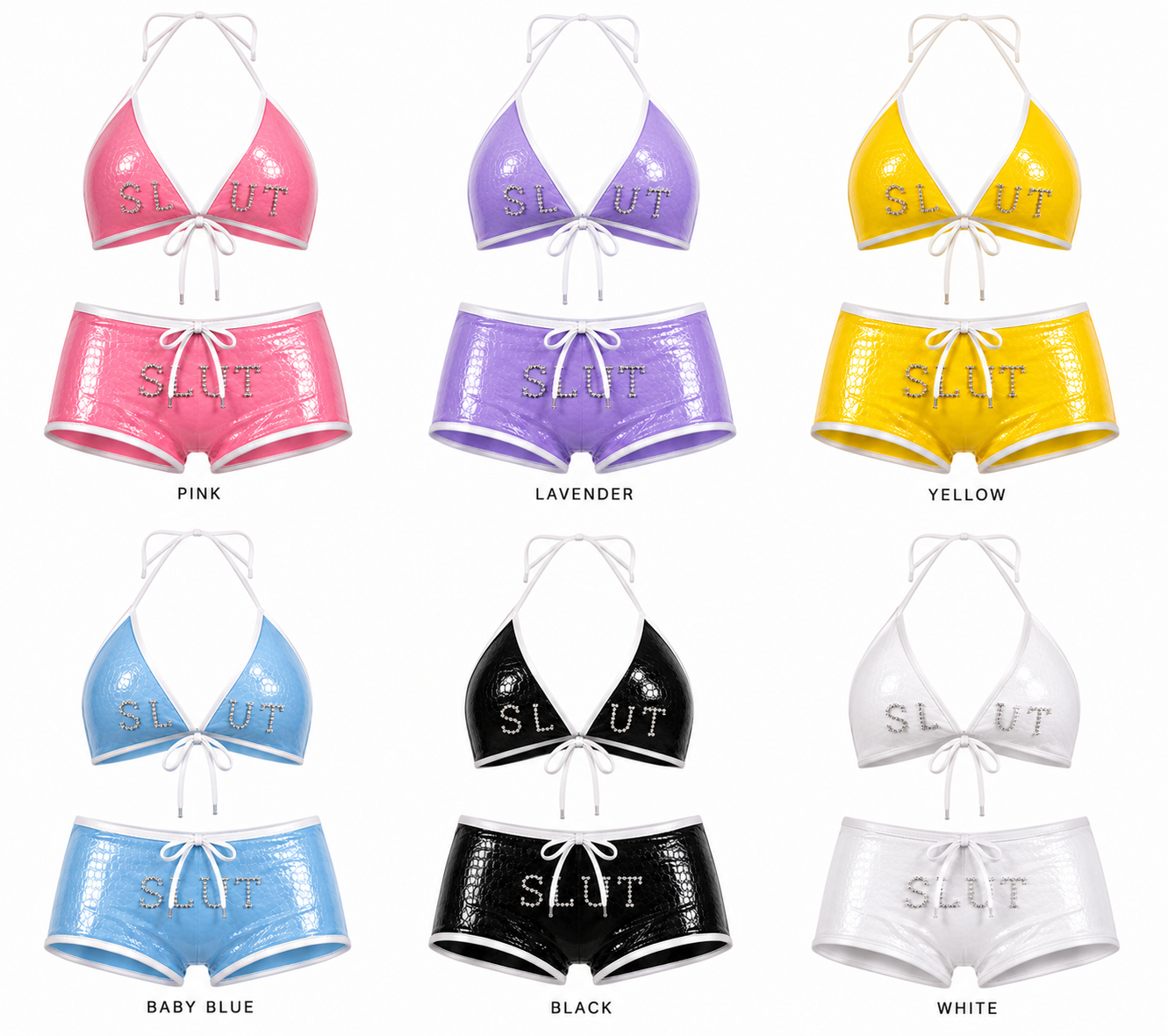 SLÜT Croc-Patent Triangle Swim Set — Bubblegum Pink Packaging