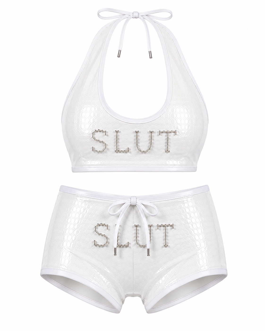 SLÜT Croc-Patent Triangle Swim Set — Optic White Detail