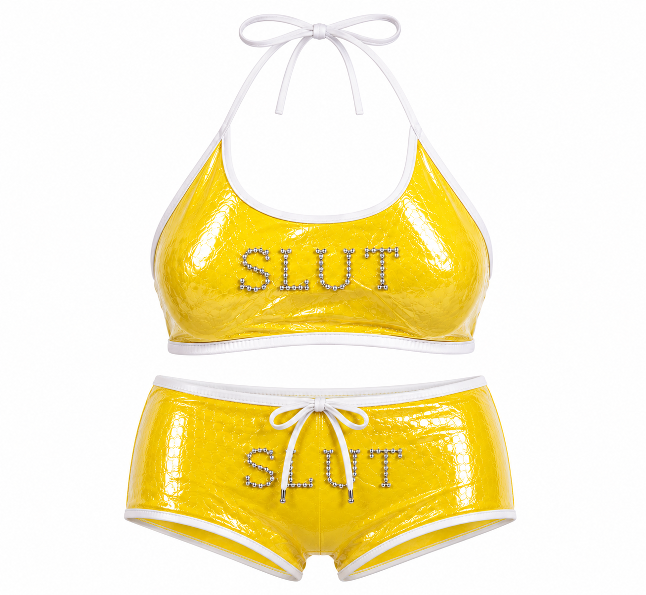 SLÜT Patent Halter Swim Set — Sunshine Yellow Detail