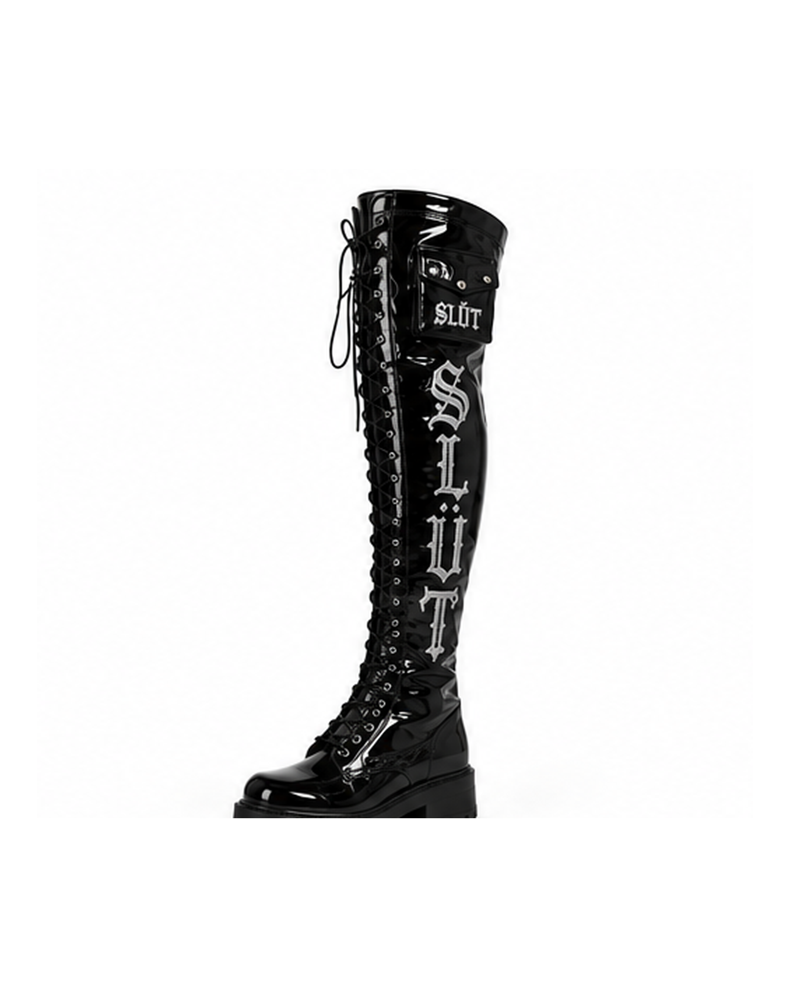 SLÜT Lace-Up Patent Thigh Boot — Jet Black alternate view