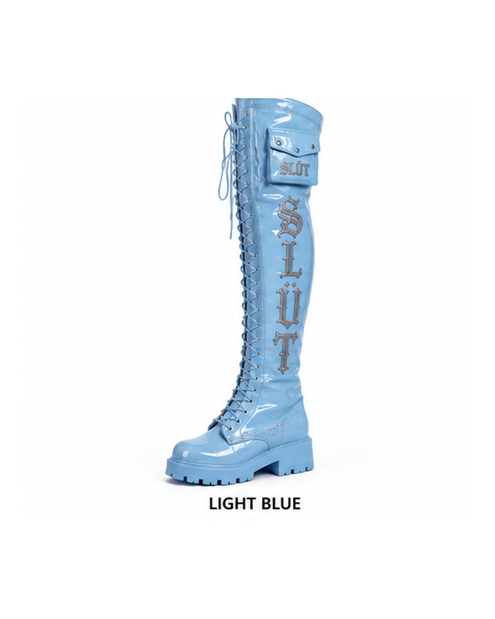 SLÜT Lace-Up Patent Thigh Boot — Sky Blue alternate view