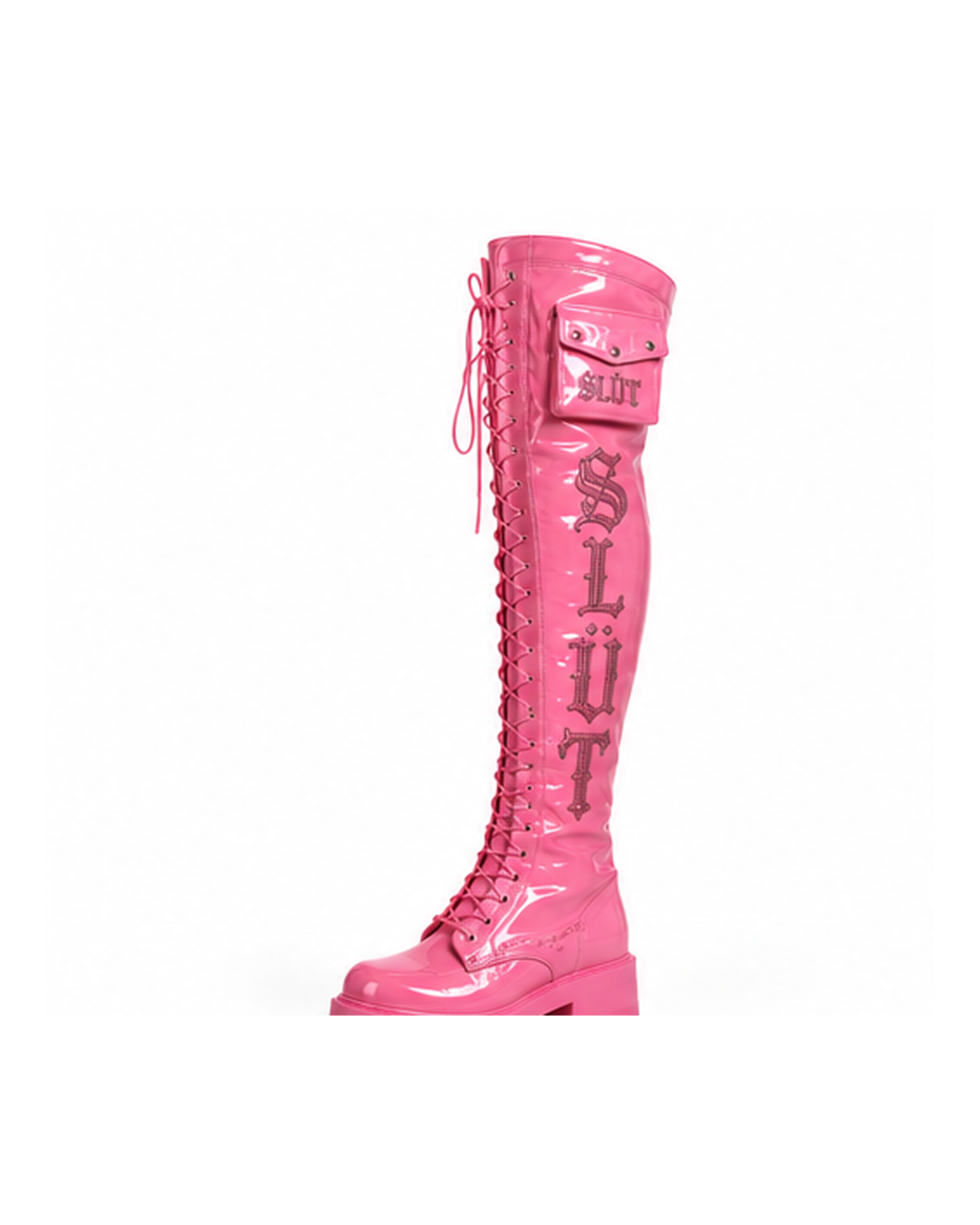 SLÜT Lace-Up Patent Thigh Boot — Bubblegum Pink alternate view
