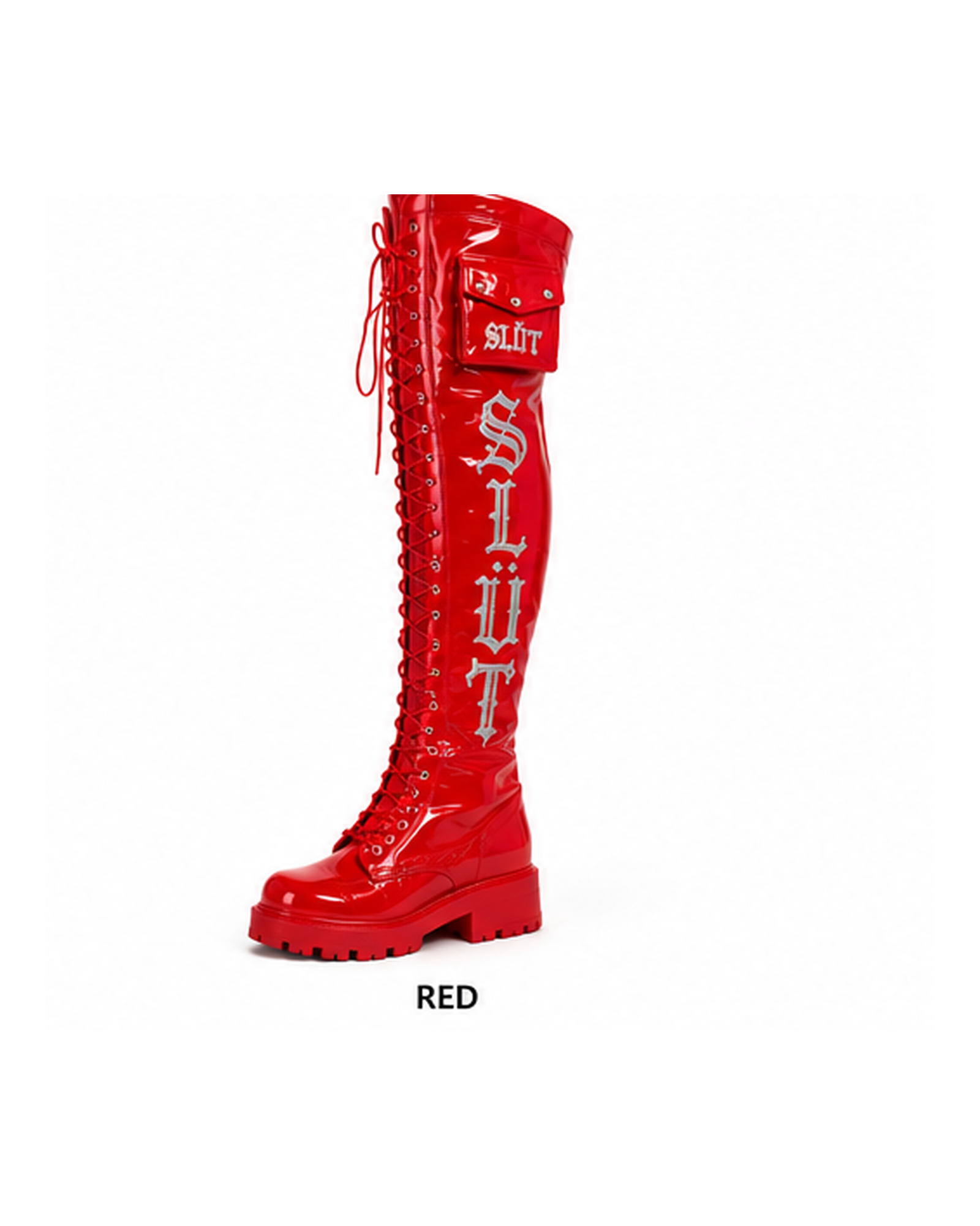 SLÜT Lace-Up Patent Thigh Boot — Cherry Red alternate view