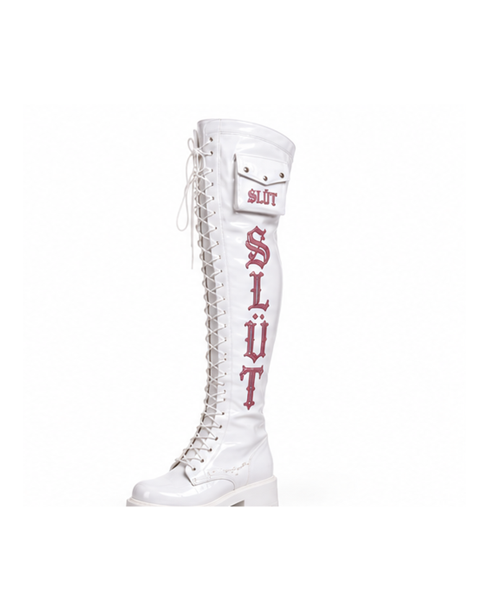 SLÜT Lace-Up Patent Thigh Boot — Optic White alternate view