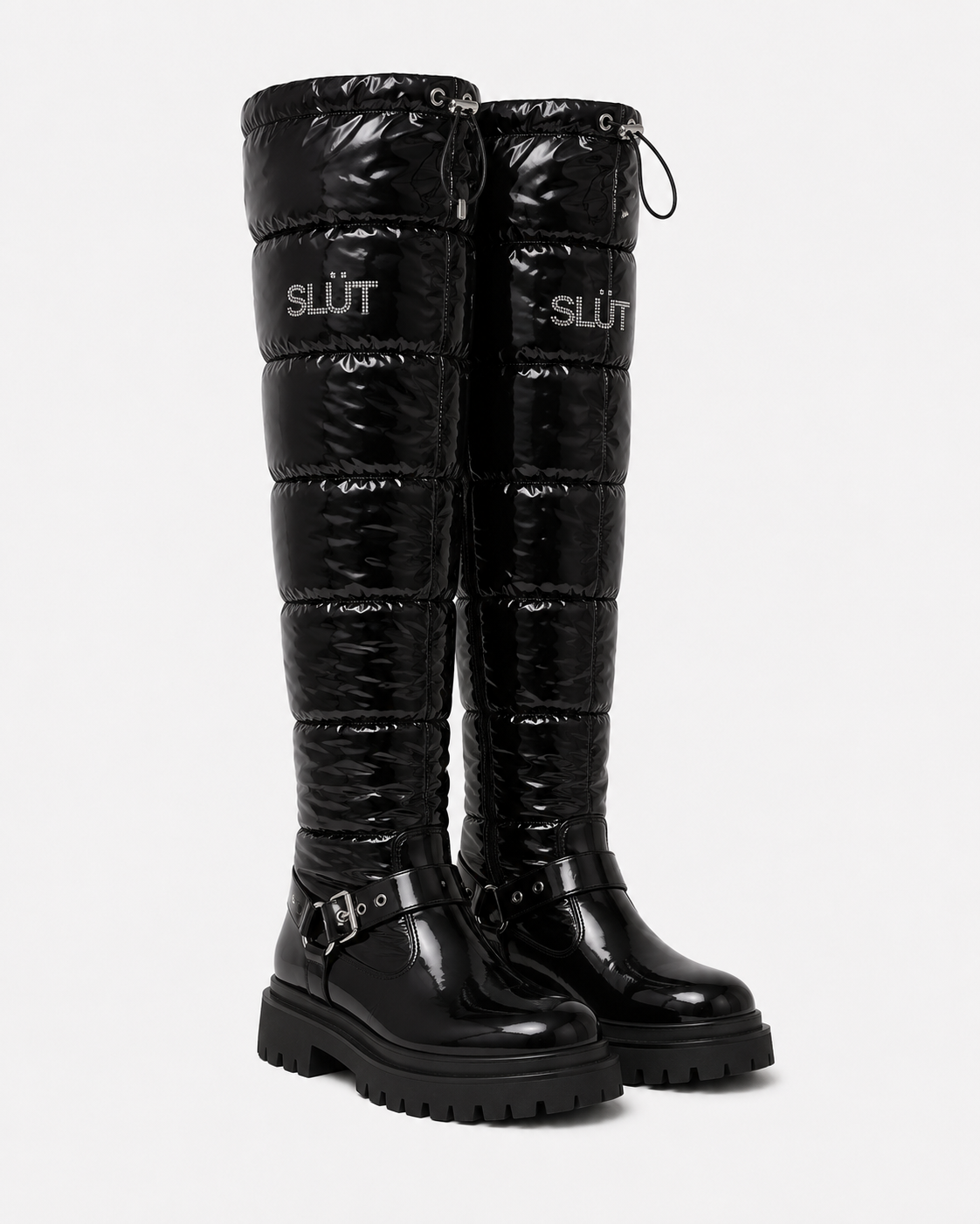 SLÜT Quilted Lace-Front Boot — Jet Black