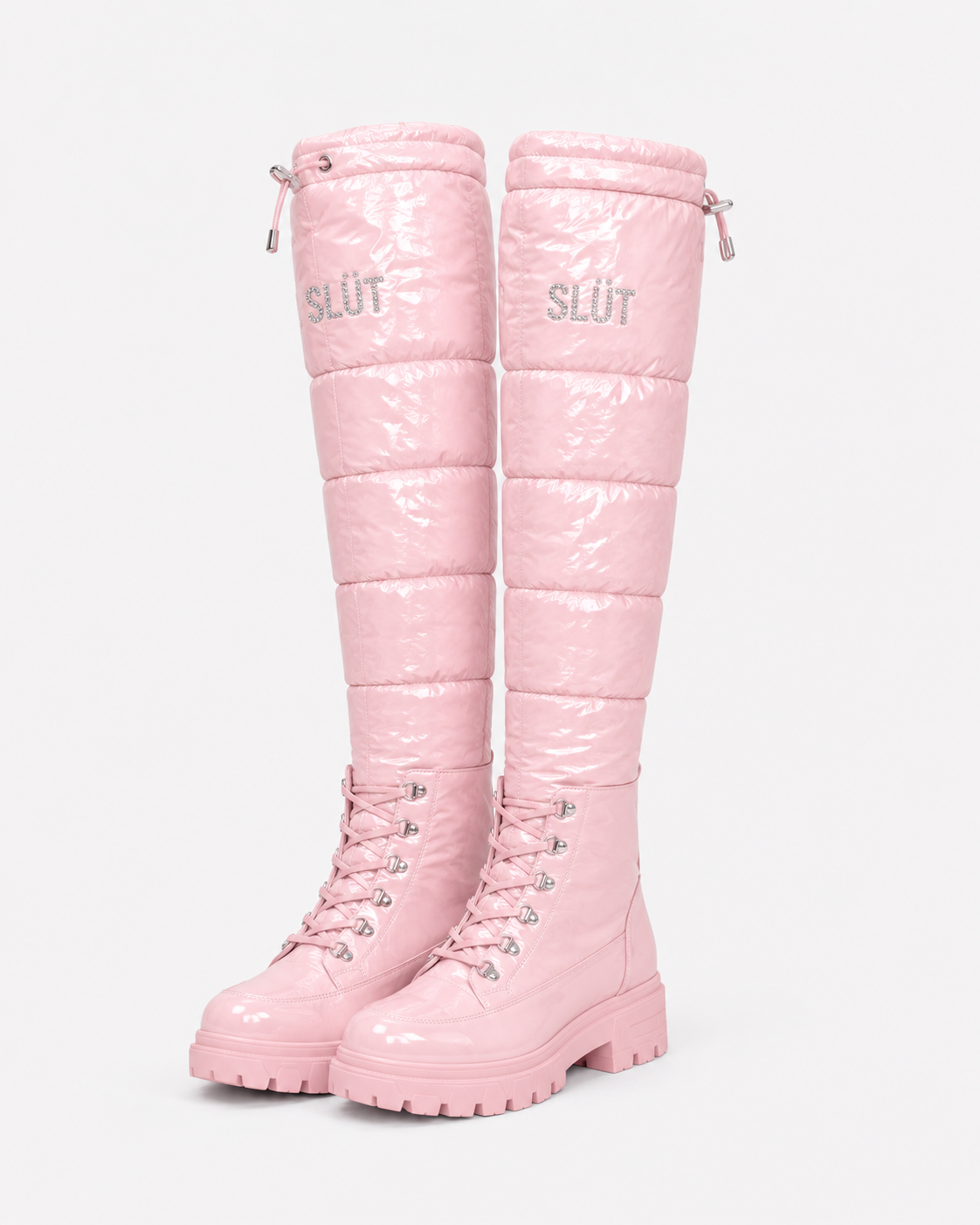 SLÜT Quilted Lace-Front Boot — Bubblegum Pink