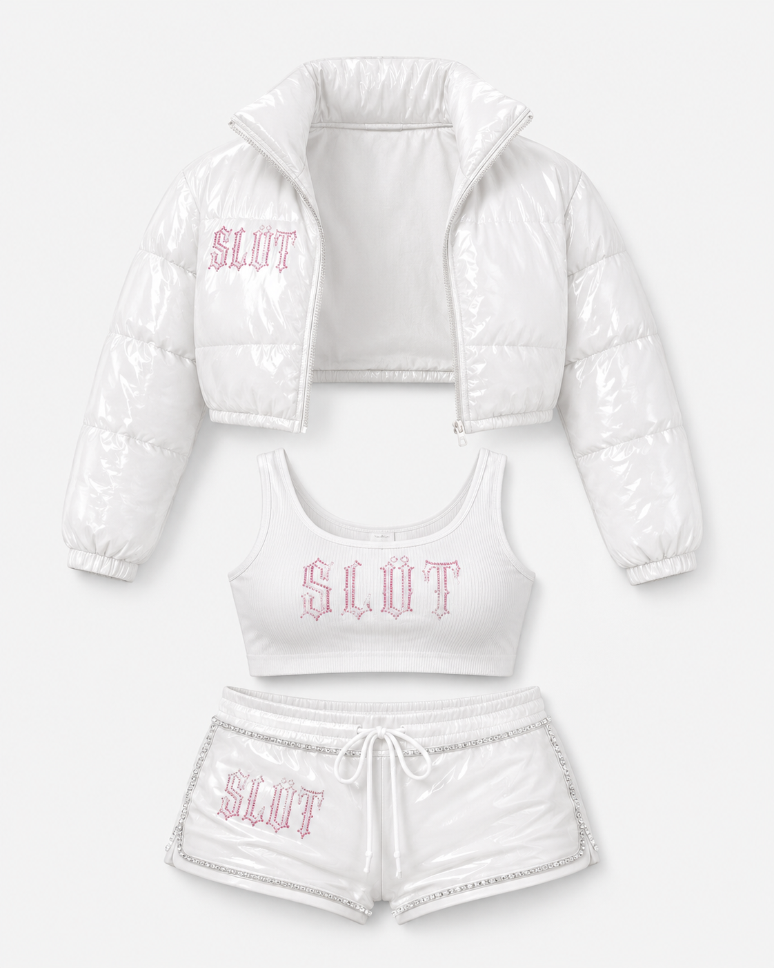 White Patent Puffer 3-Piece Set alternate view