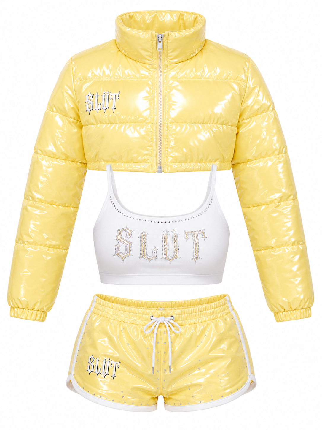Sunshine Yellow Patent Puffer 3-Piece Set Detail