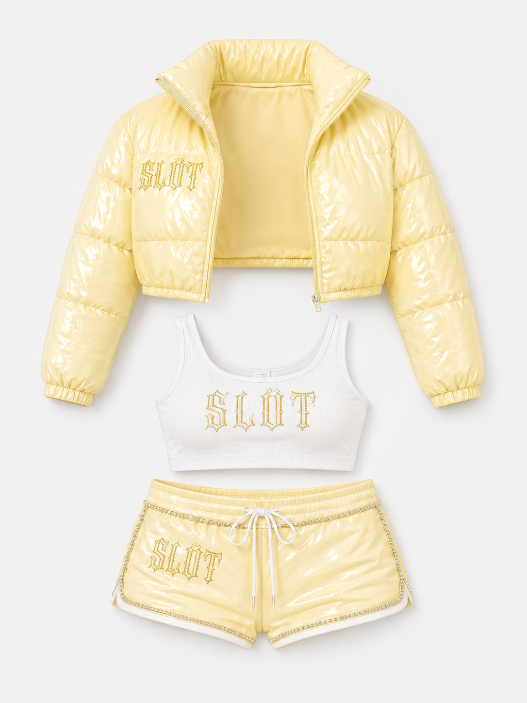 Sunshine Yellow Patent Puffer 3-Piece Set Packaging